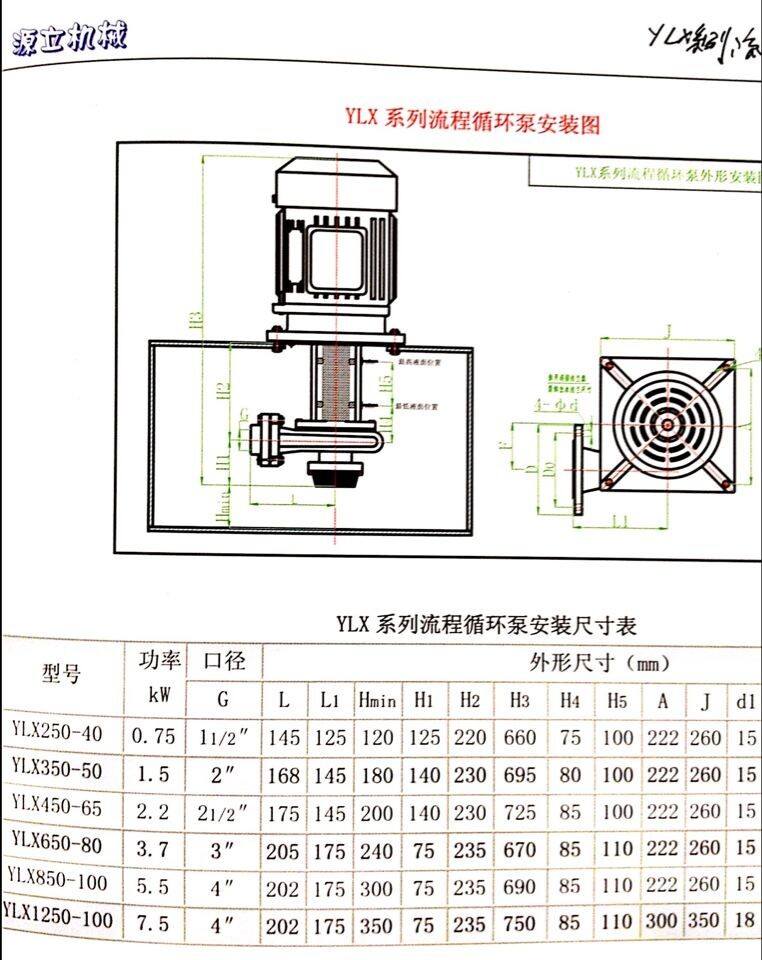 YLX系列安装尺寸