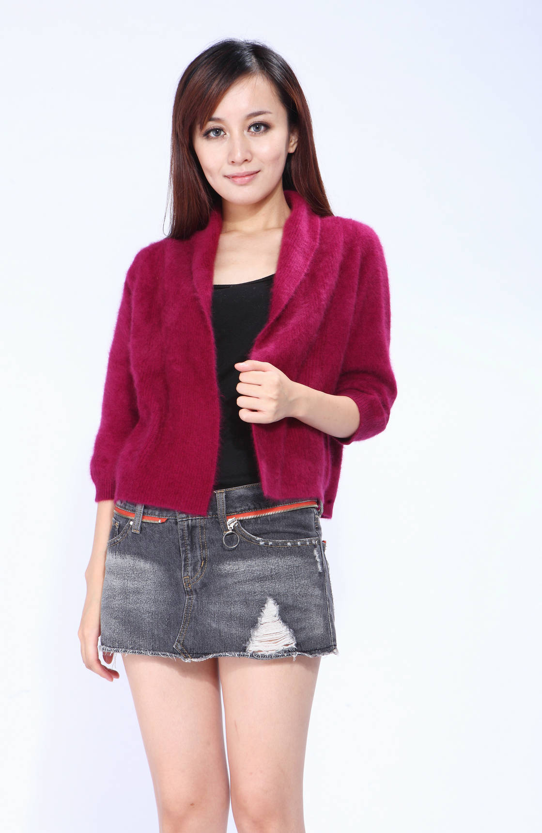 【长毛<em>水貂绒</em>女士<em>皮草毛衣外套</em>披肩短款开衫 