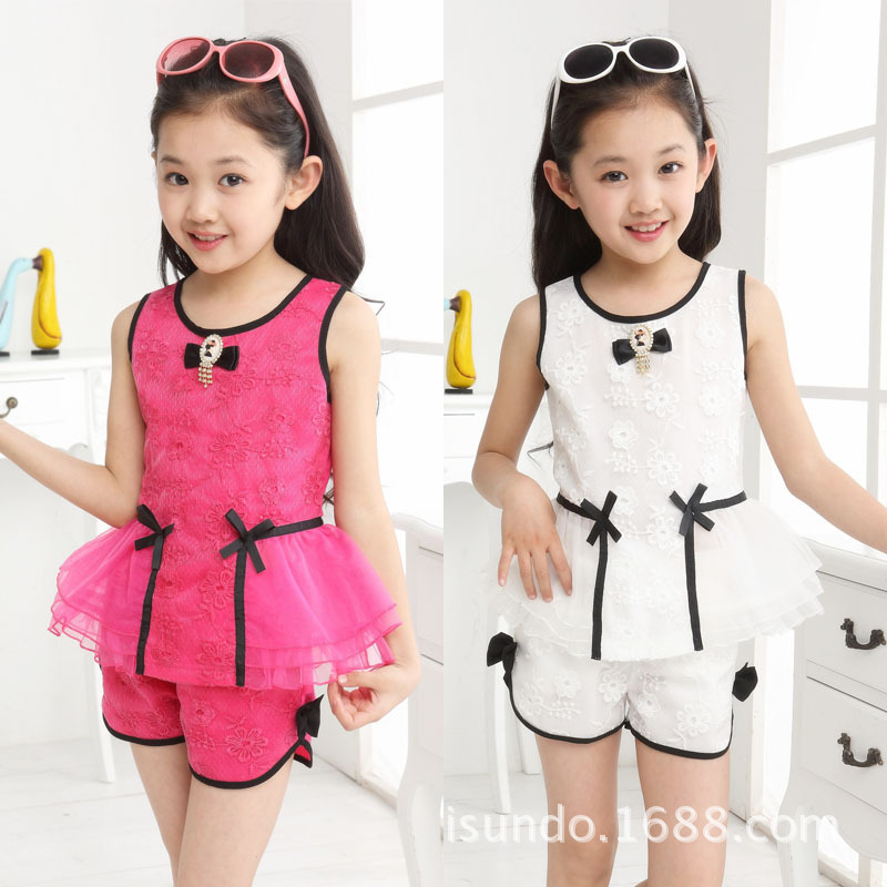 品牌童<em>套装</em>2014年儿童休闲<em>短裤套装</em> 女中大童