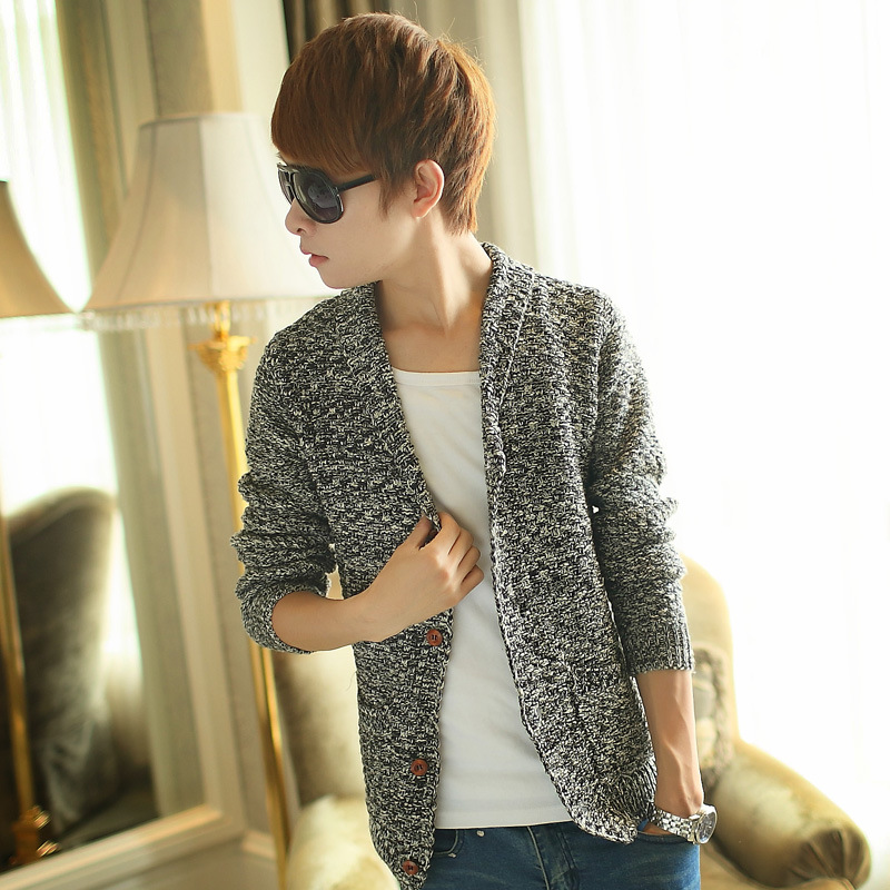 男生<em>开衫针织衫</em>薄款<em>男</em>秋装<em>外套</em>休闲版青少年毛