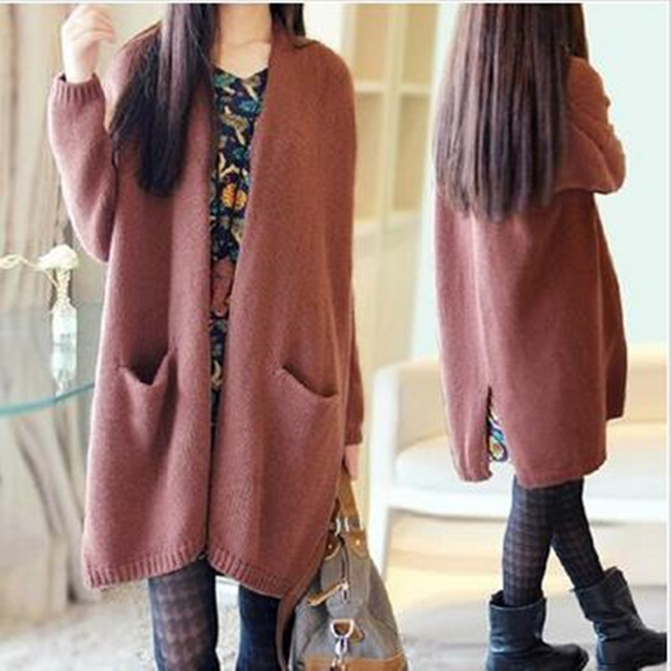 2014韩版蝙蝠袖粗线毛衣<em>开衫长款</em>加厚针织衫