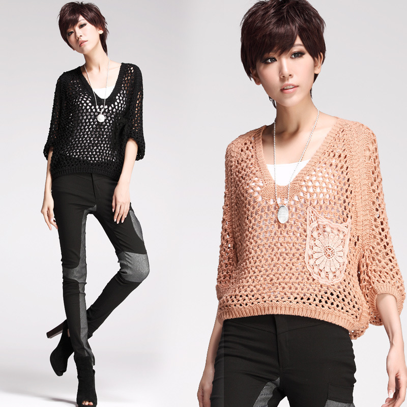 1001#欧美<em>时尚</em>镂空<em>手工编织毛衣</em>(不配打底) 图