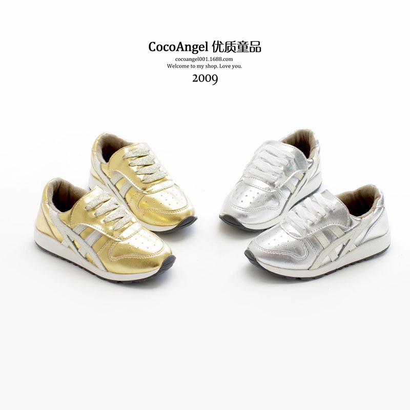 2014秋款 韩国儿童休闲鞋 今季大热金银色系男童女童运动鞋