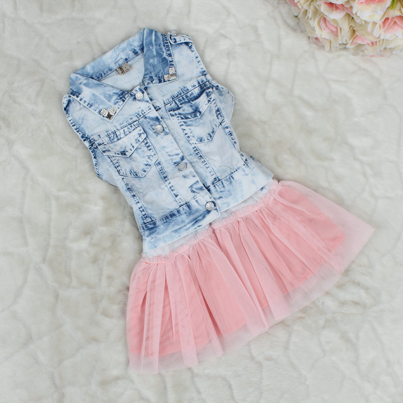 2014夏款童套装 韩版<em>牛仔马甲</em>女童套装 蓬蓬纱