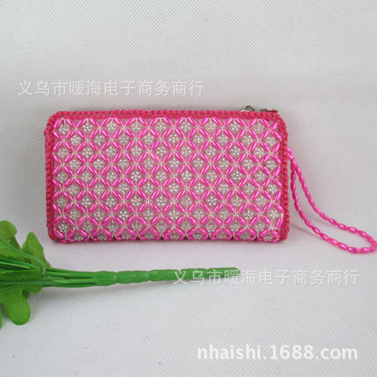 双色百元珍珠包 串珠工艺包 女士手拿钱包 串珠包包 手工百元钱包