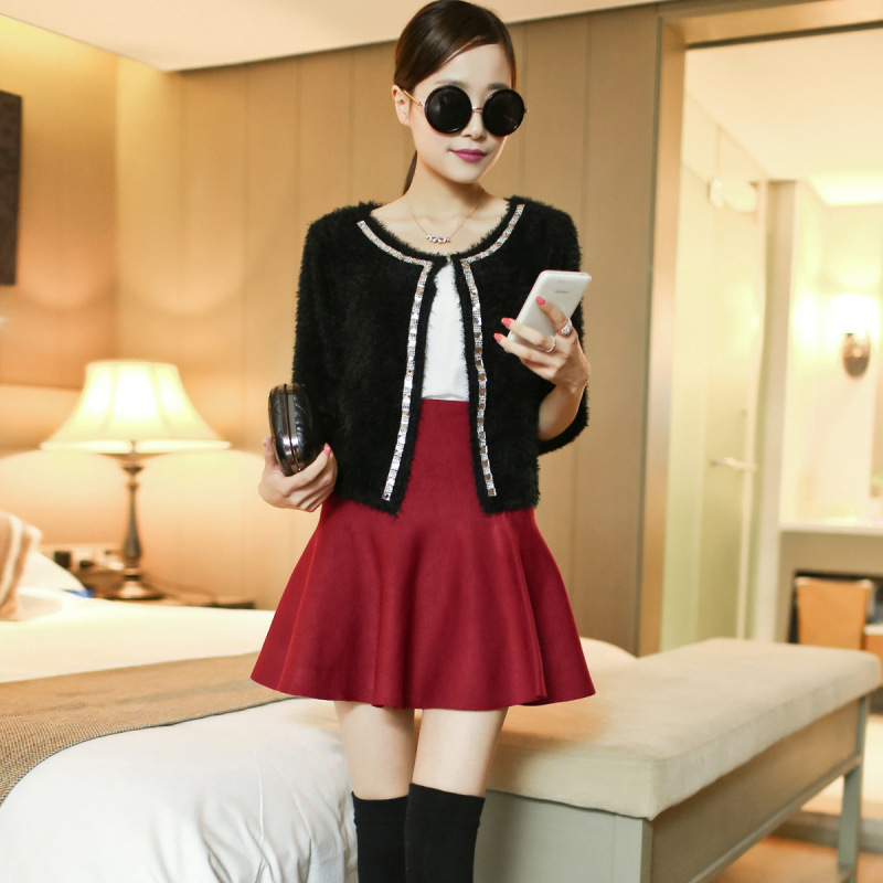 2014新款韩版<em>马海毛</em>纯色<em>开衫</em>披肩外套 <em>七分袖</em>