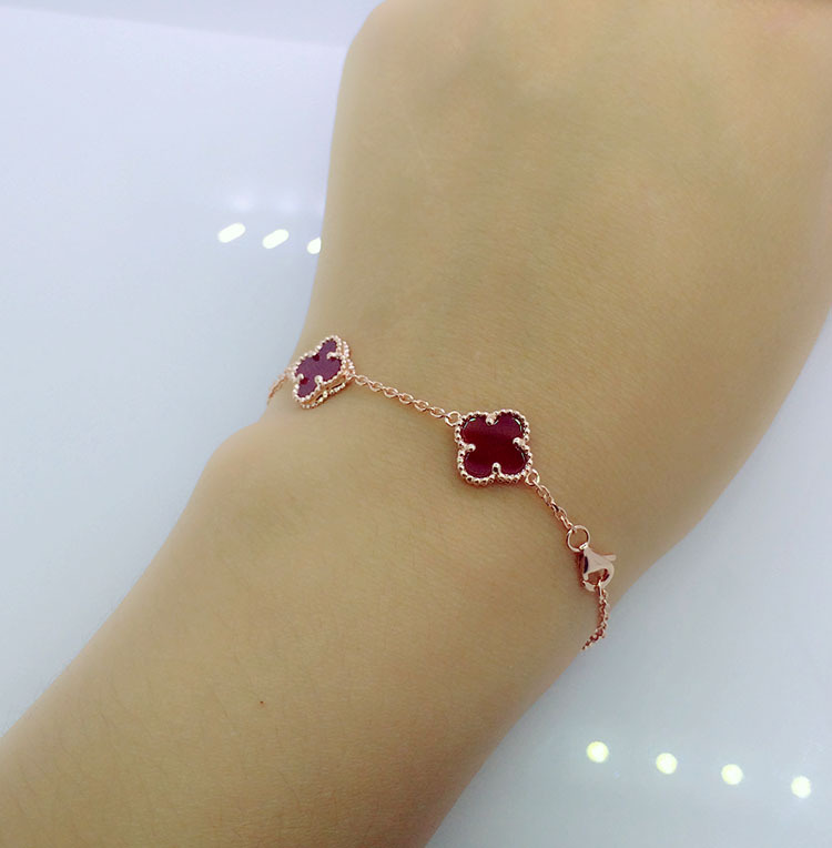 批发采购手链-小号五花四叶草手链纯银镀18K