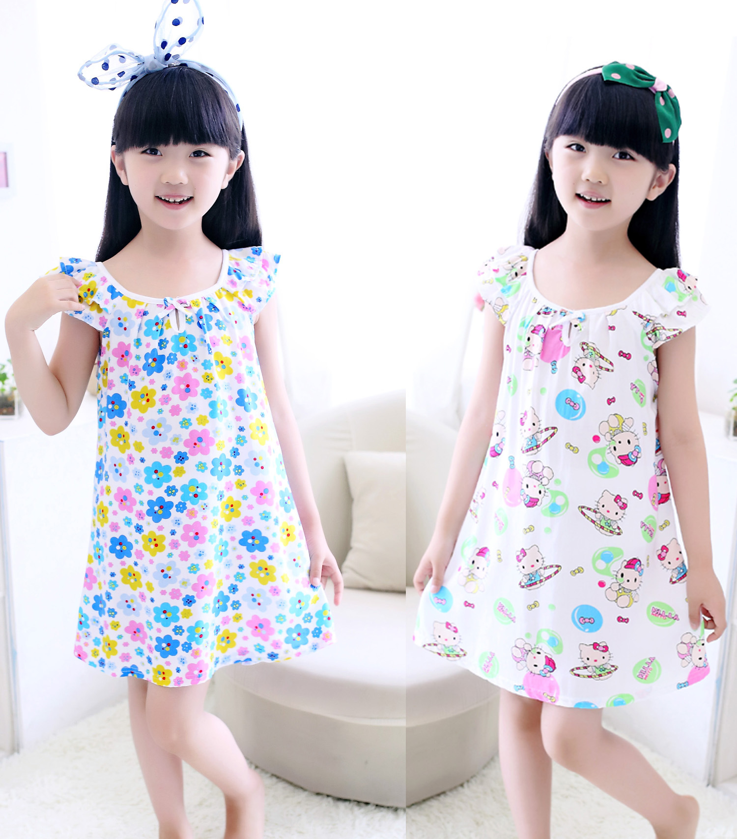 夏季<em>儿童绵绸睡衣</em>空调服家居服绵绸睡裙宝宝睡