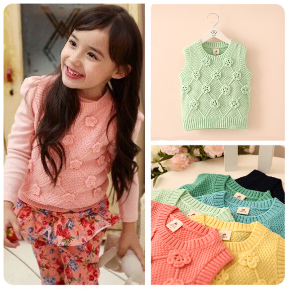 4秋冬新品女童立体花朵毛衣背心<em>女宝宝针织</em>衫
