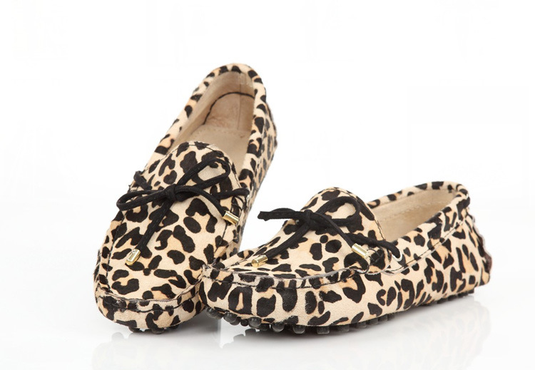2014新款马毛豹纹豆豆鞋女 真皮平底单鞋驾车