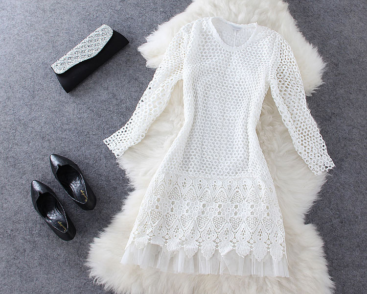 批发采购连衣裙-早秋新款时尚气质网布水溶蕾