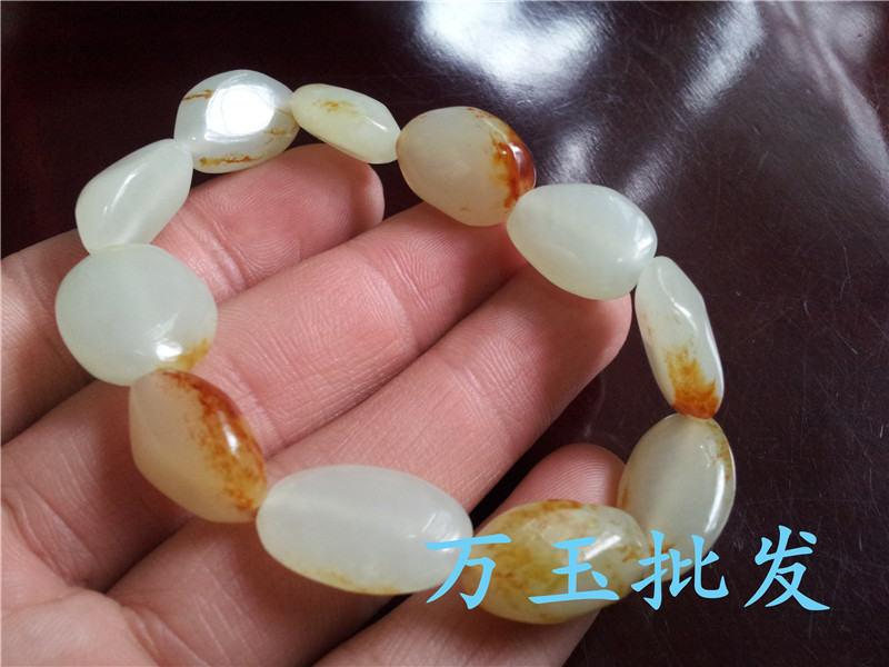 厂家直销 天然玉石新疆和田玉手链 和田籽料原石手链手串 送证书