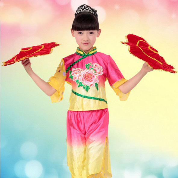 新款六一儿童演出服装民族舞蹈服扇子舞秧歌舞