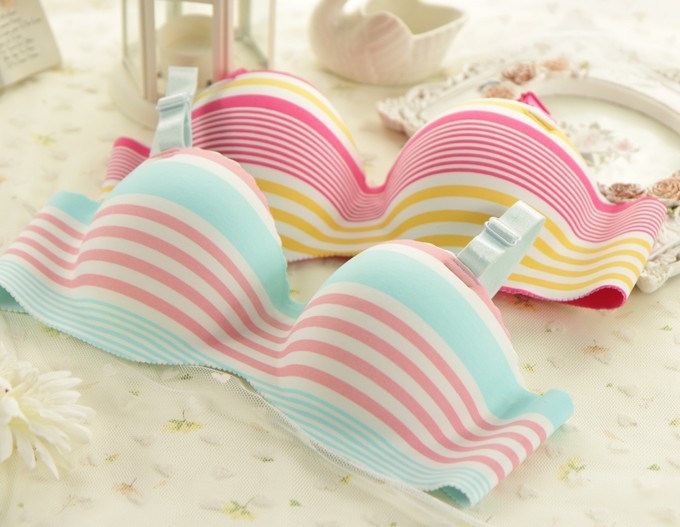 炫彩条纹无痕一片式<em>文胸</em>多色性感可爱内衣<em>胸罩</em>