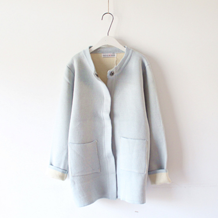 质推荐供应时尚韩版糖果色双层<em>加厚开衫毛衣</em> 