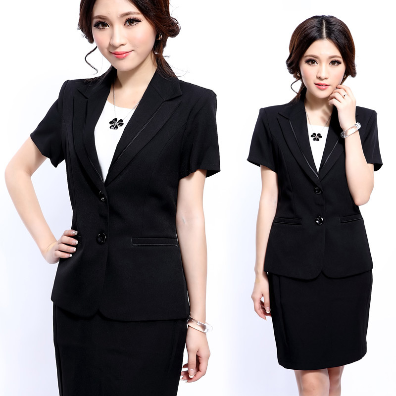 2014新款<em>女黑色</em>修身OL职业<em>套装</em>短袖一步裙两