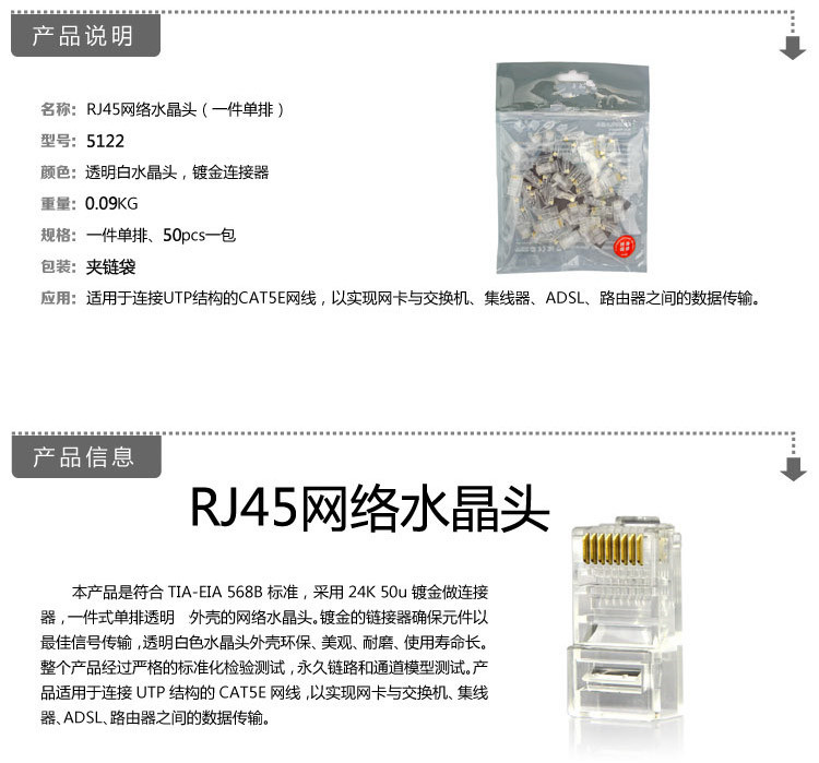 RJ45網路水晶頭說明文字utp