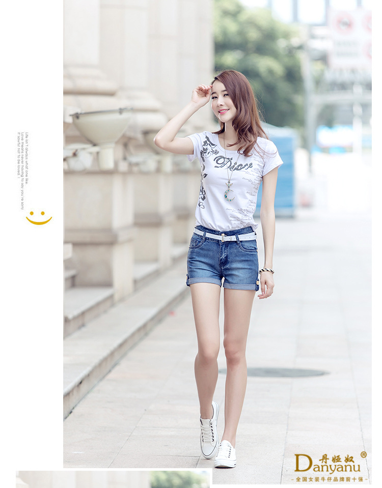 【丹娅奴新款大码高腰<em>牛仔短裤女 韩版</em>潮 翻边