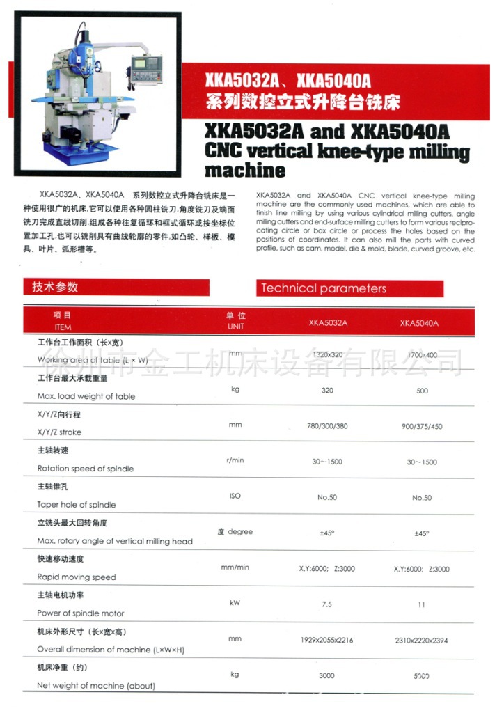 供应数控铣床XKA5032/北一机床/数控升降台铣床/北京第一机床厂