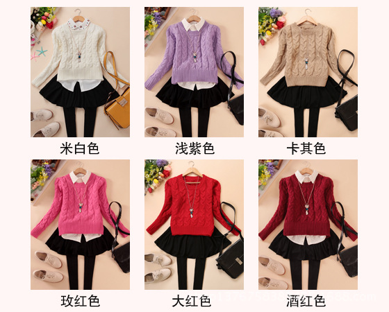 2013<em>冬季</em>新款<em>女装</em>针织衫<em>毛衣</em>麻花纯色甜美学