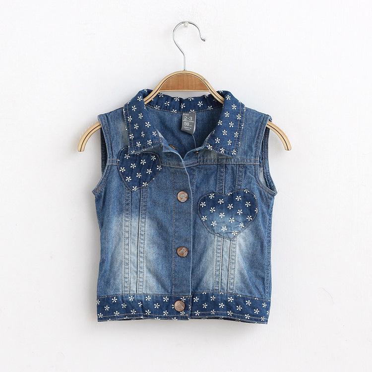 外贸童装 新款秋冬季欧美范<em>女童牛仔马甲</em>小碎