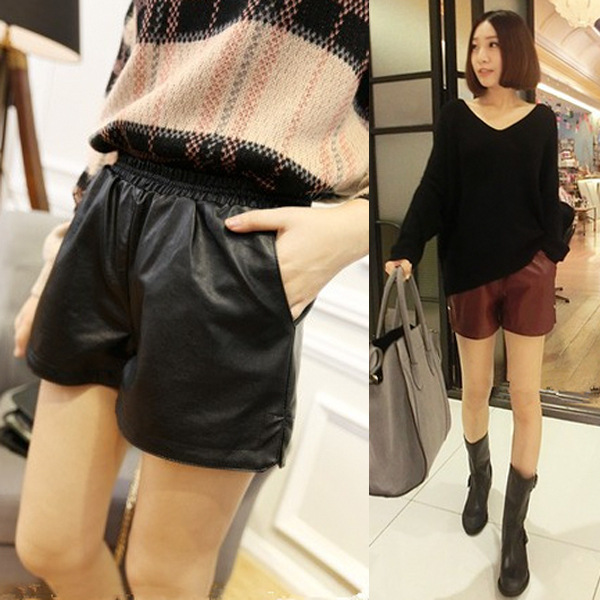 2014春装韩版女新款 pu<em>皮裤短裤</em>显瘦纯色百搭