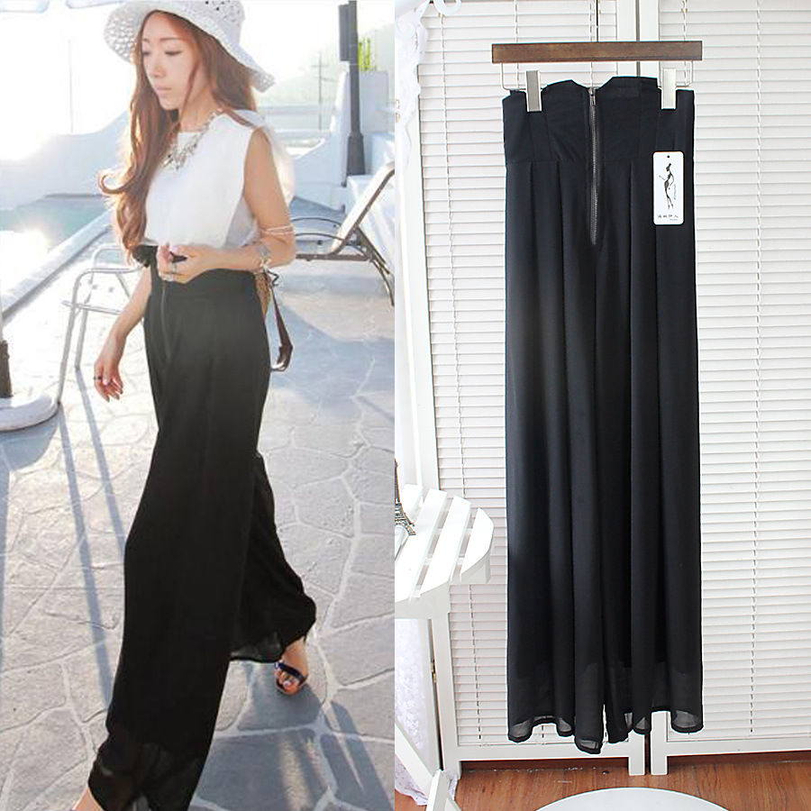 供应韩版夏新款修身显瘦高腰阔腿裤<em>女裙裤</em>纯色