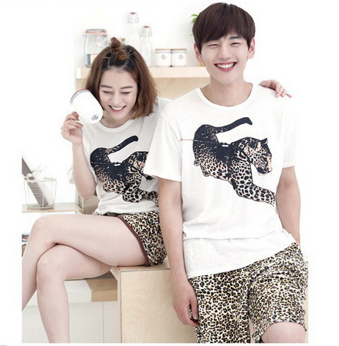 出口韩国PINK<em>睡衣</em>春夏男女纯棉短袖<em>短裤情侣</em>