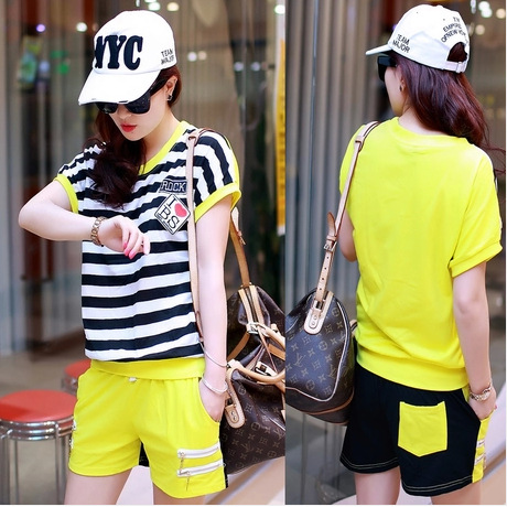 夏装时尚2014新款短袖韩版<em>短裤女式</em>休闲<em>套装</em>