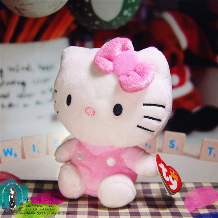 正版尾单美国ty凯蒂猫hello kitty生日款棉花糖款毛绒玩具公仔