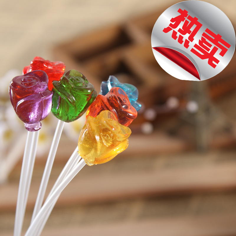 金稻谷棒棒糖 10克小玫瑰花长棒花束糖果 水果味硬糖 混搭批发