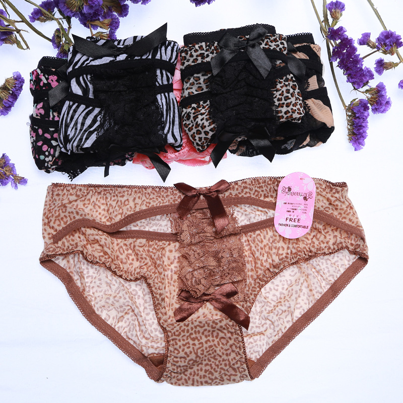 正品 性感豹纹内裤 <em>女士中腰透明网</em>纱<em>短裤</em>三角