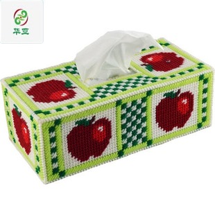 批发立体十字绣纸巾盒 长方形苹果抽纸盒套装半成品配毛线针图纸