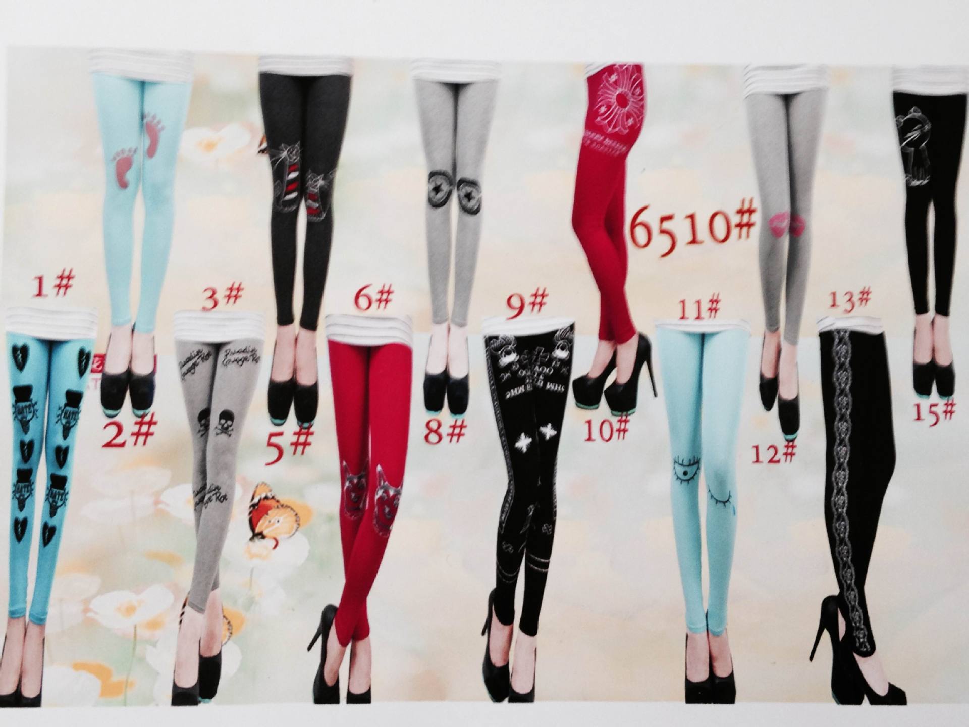 批发采购打底裤-2014 春夏装 韩版潮莫代尔九分裤打底裤印花12种花型颜色多小