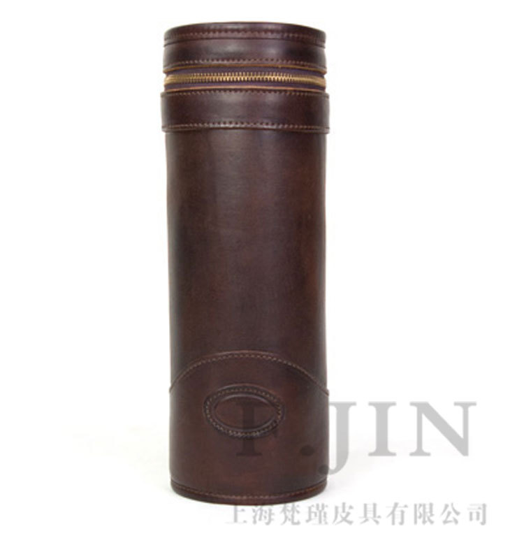 上海厂家 中高档订制真皮圆筒形红酒包装盒皮包装盒 工厂加工定
