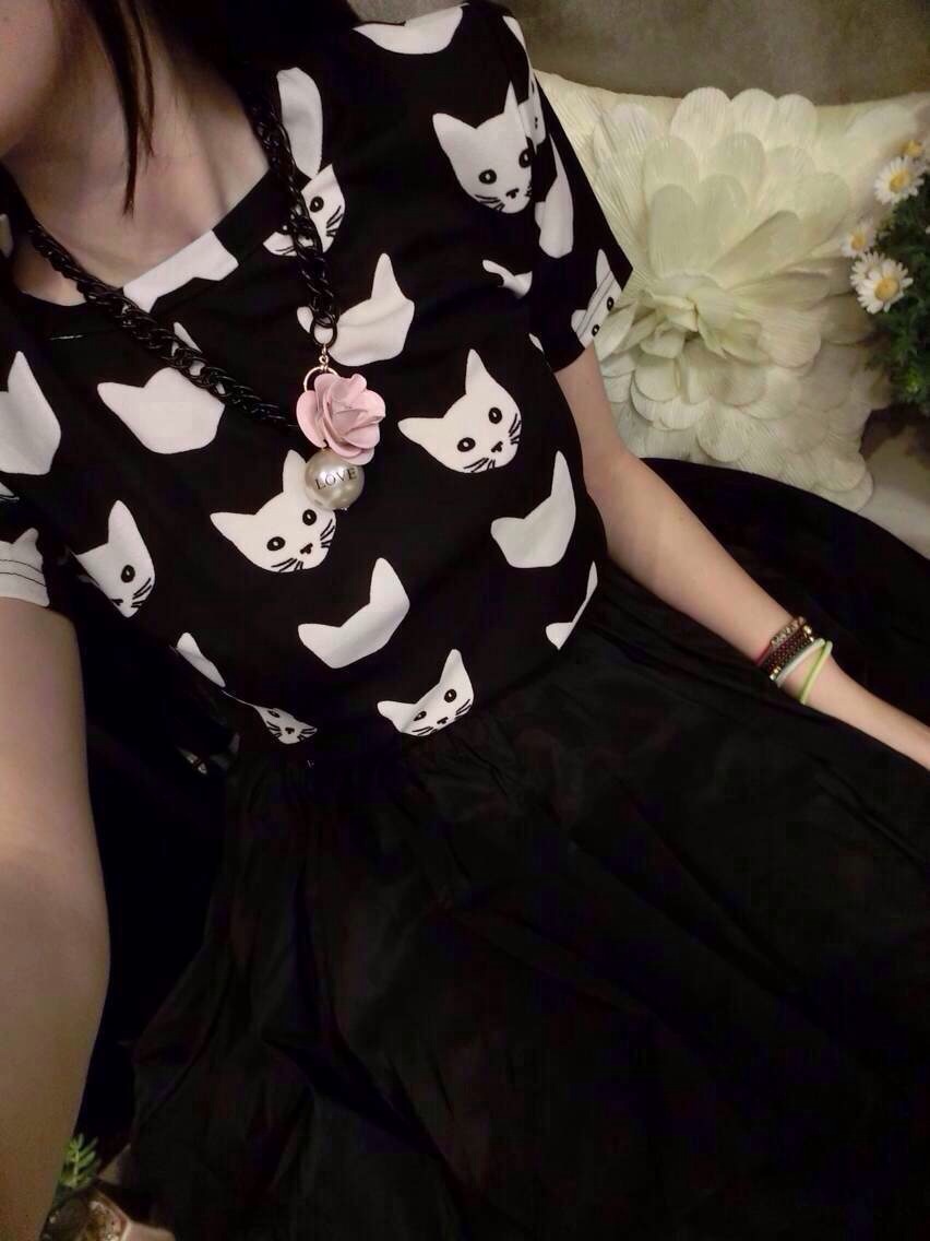 服装鞋帽箱包,钟表眼镜 女装 女式t恤 junjun新款雪纺面料猫咪垫肩不