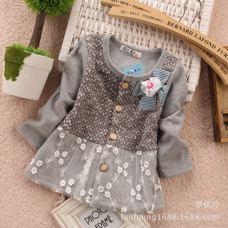 【依沙美尔<em>春装小童外套女童</em>小开衫花朵蕾丝边