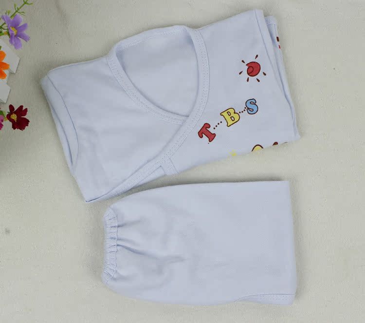 【0-6个月新生婴儿衣服 纯棉宝宝系带内衣套装