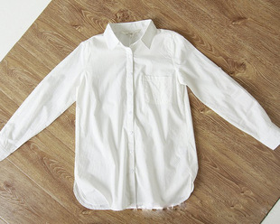批发采购女式衬衫-日系纯棉翻领白色衬衫女式