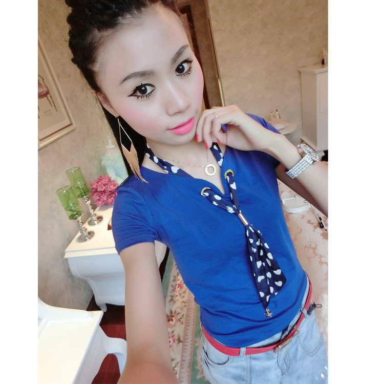 欧洲站百搭潮款<em>领带</em>结配饰短袖T恤 <em>微信</em>代理 