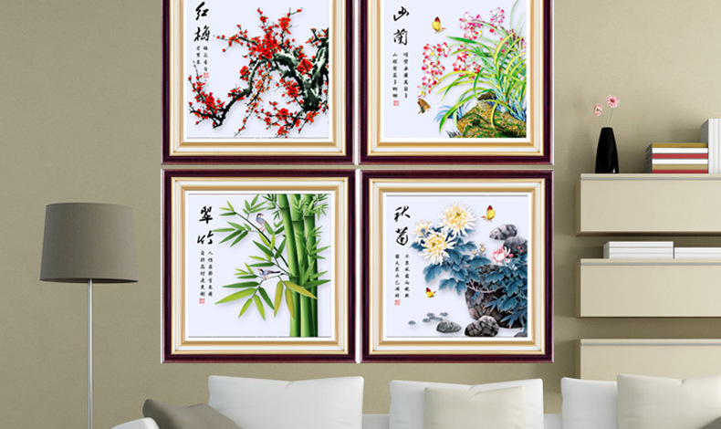 纯手工贴钻成品钻石画 特价钻石绣新款 圆钻石画 梅兰竹菊钻石画