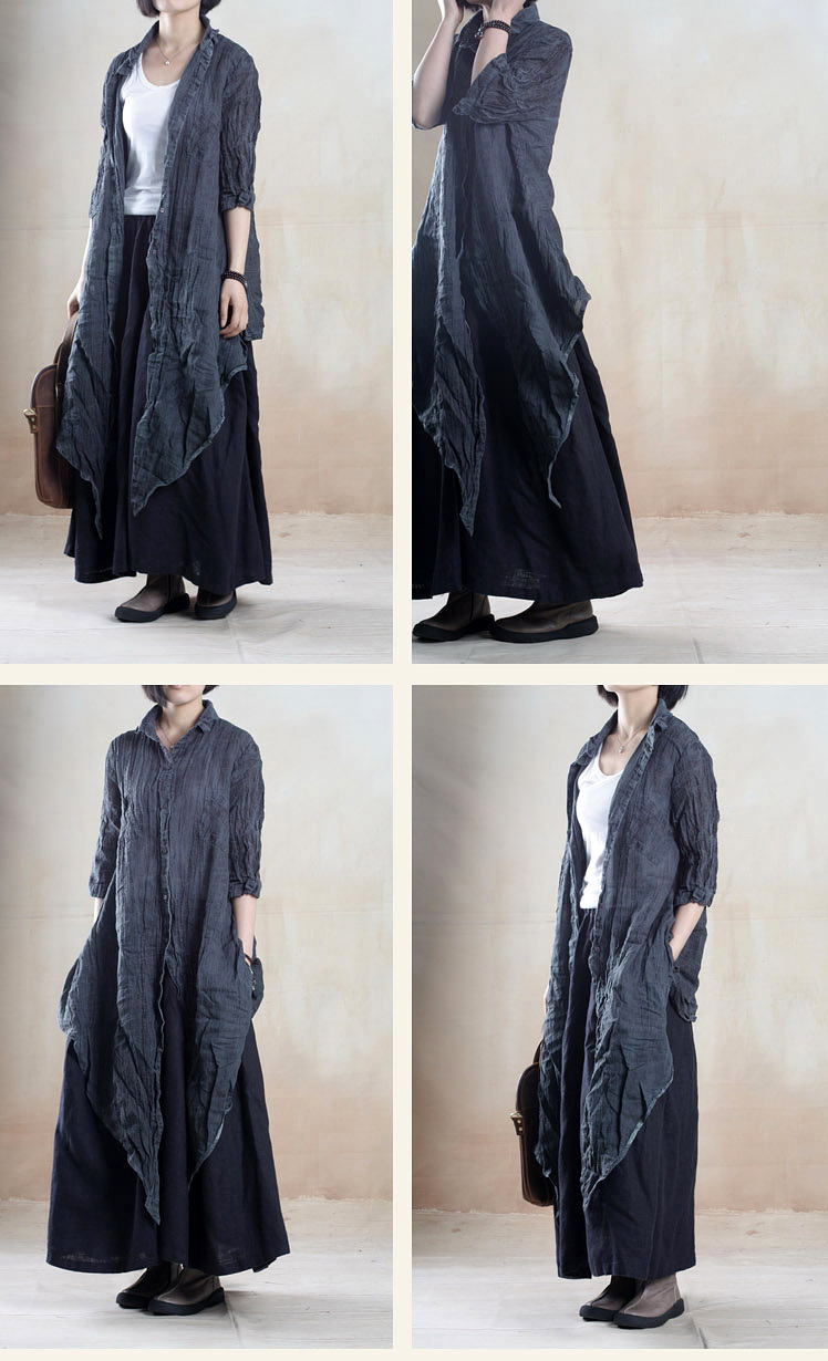 【2014春装新款 <em>亚麻</em>中<em>长款</em>衬衫<em>开衫</em> 原创设计