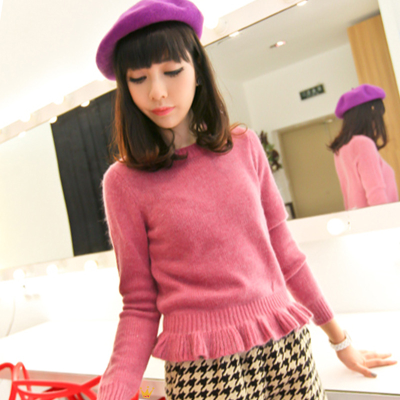 1705 韩国原单甜美荷叶木耳边兔毛<em>短款</em>套头毛