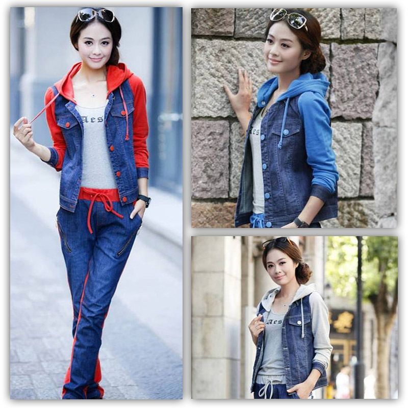 新款<em>韩版</em>女装上装针织拼接牛仔小<em>外套</em> 牛仔运