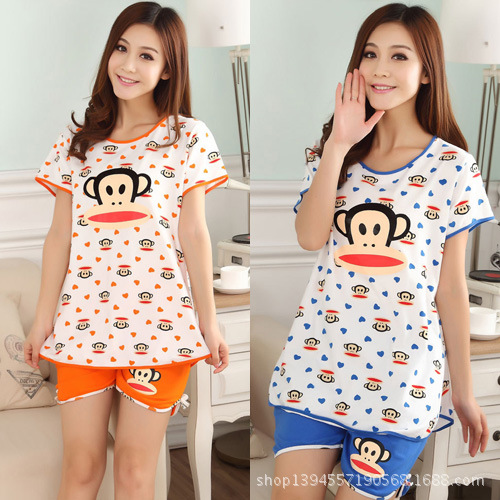 女士家居服夏季纯棉<em>睡衣</em> 短袖短裤卡通<em>大嘴猴</em>