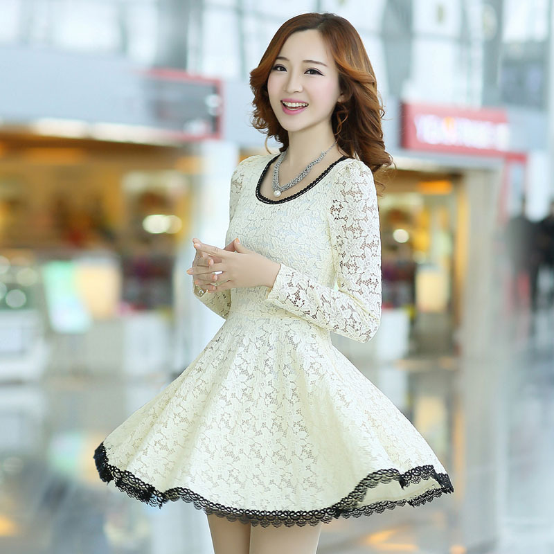 2014<em>春季</em>新款后背蝴蝶结蕾丝花边<em>女装修身</em>潮