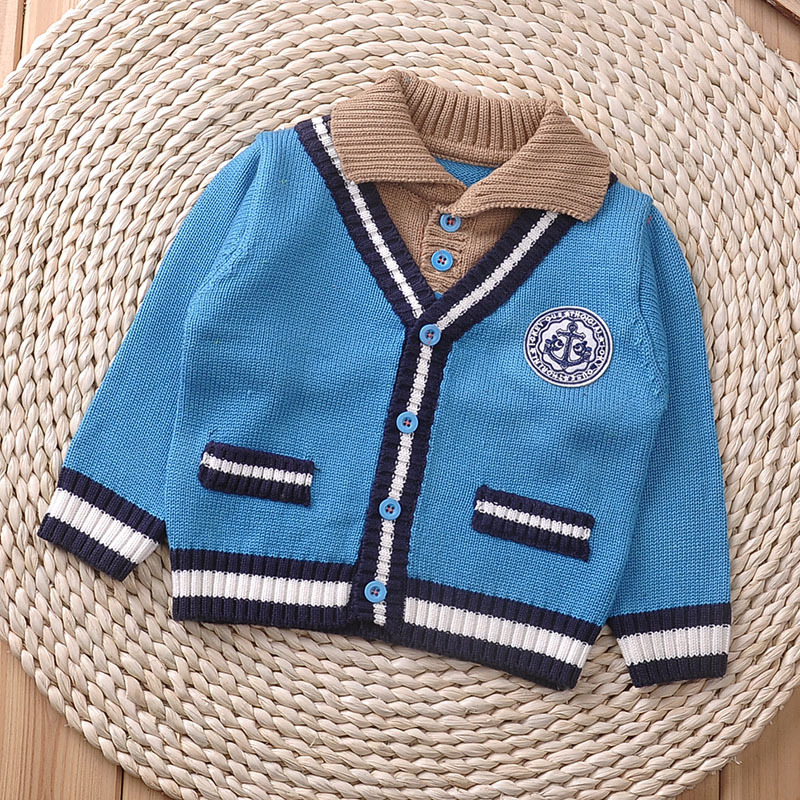 2014精品春款童装批发 男<em>宝宝翻领</em>假两件<em>开衫</em>