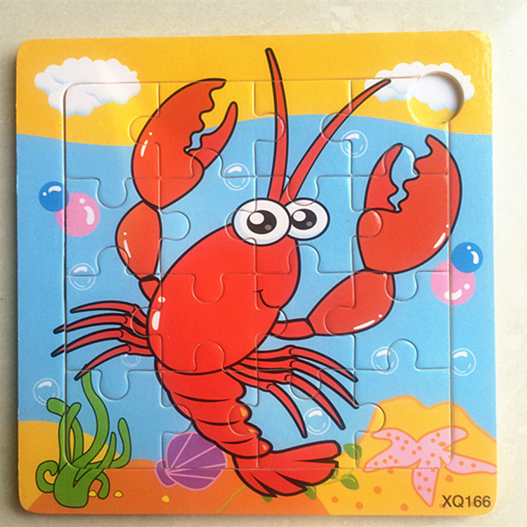 玩具加工设备-16片虾木制拼图拼板0到3岁儿童