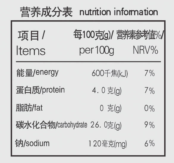 淀粉,食用盐,食品添加剂(乳酸,栀子黄 产地 山东*青岛 营养成分 见