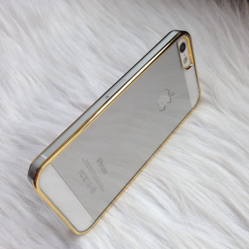 最新款 iphone5S纯透明镭雕塑料壳 土豪金绝配